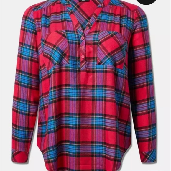Torrid Harper Flannel Tunic Pullover Pink Plaid Women’s plus size 2x 18/20 - Picture 2 of 5